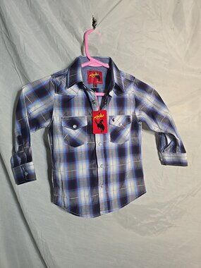 Rodeo-Clothing Kid's Blue Plaid Snap Button Shirt